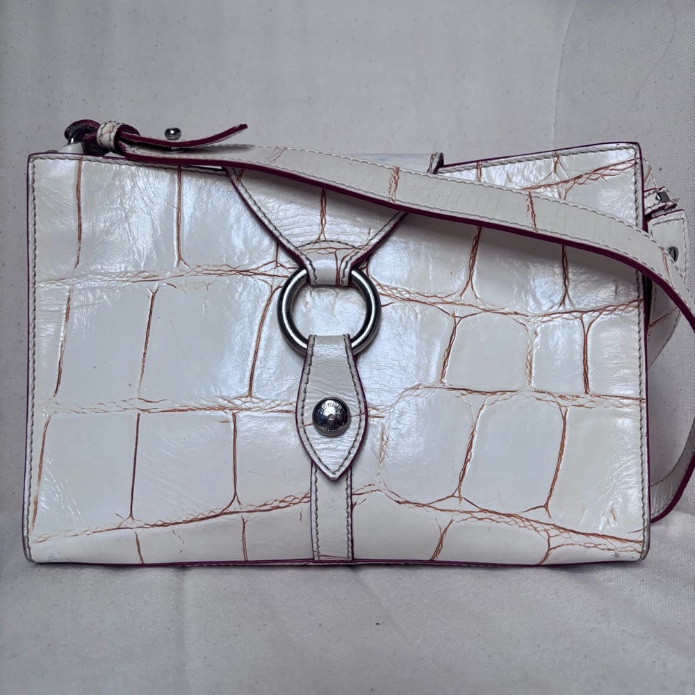 Authentic Vintage Dooney & Bourke Crocodile Embossed Shoulder Bag White